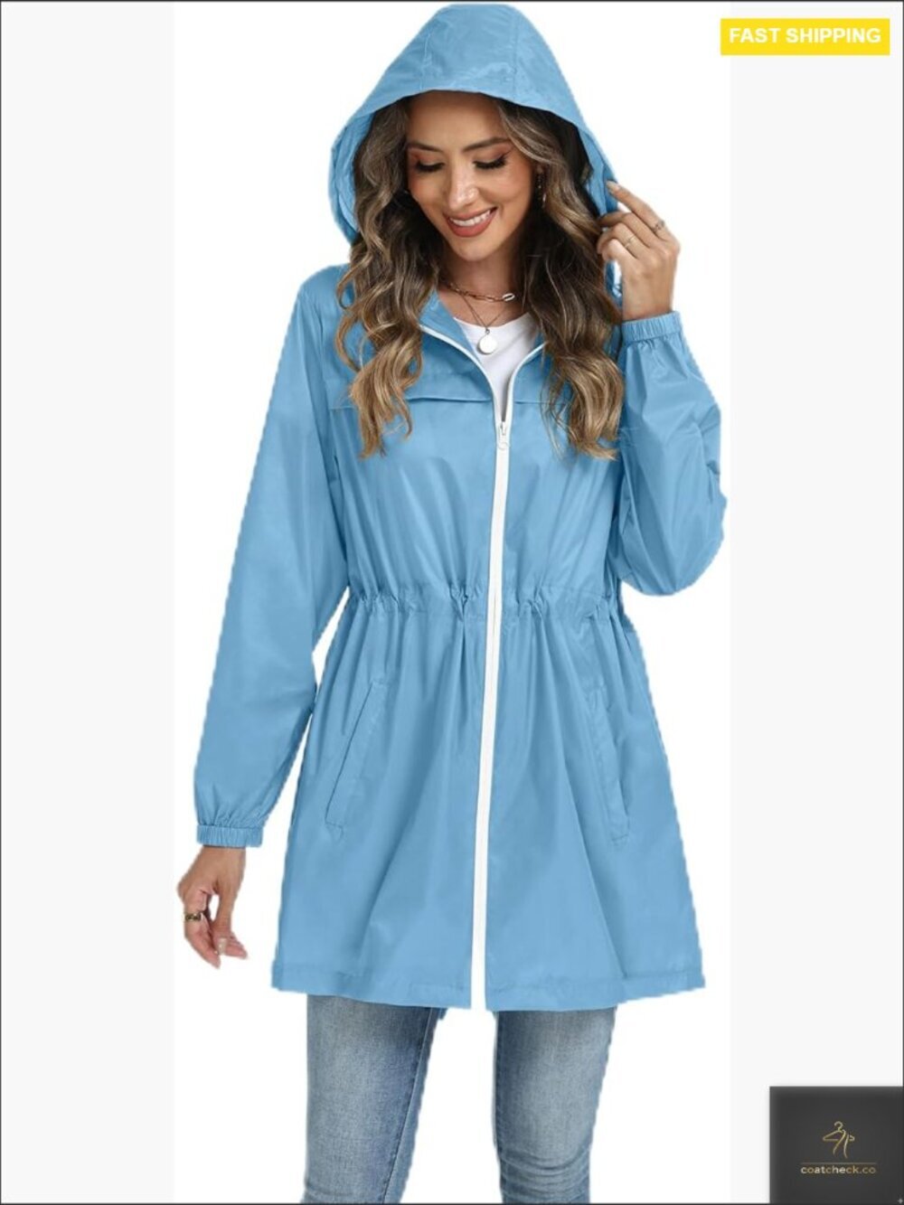 Waterproof Trench Raincoat Lightweight Packable Hooded Outdoor Active Wear